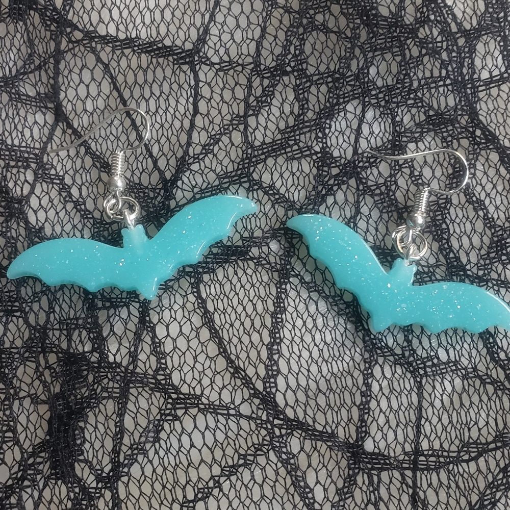Shimmery Blue Bat Earrings 💙 🦇